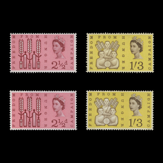 Great Britain 1963 (MNH) Freedom From Hunger ordinary and phosphor sets