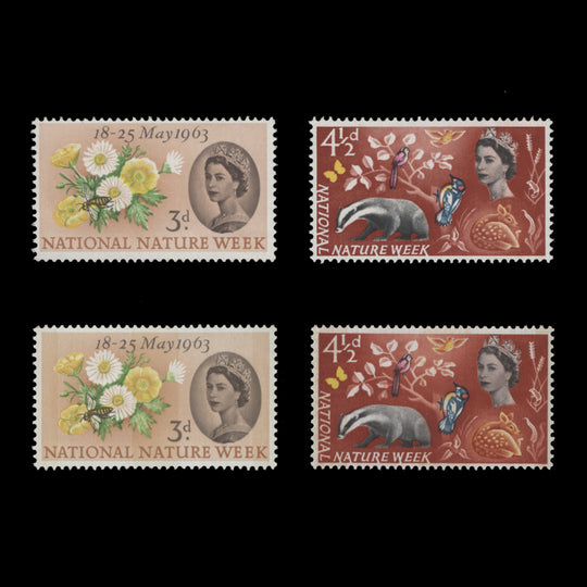 Great Britain 1963 (MNH) National Nature Week ordinary and phosphor sets