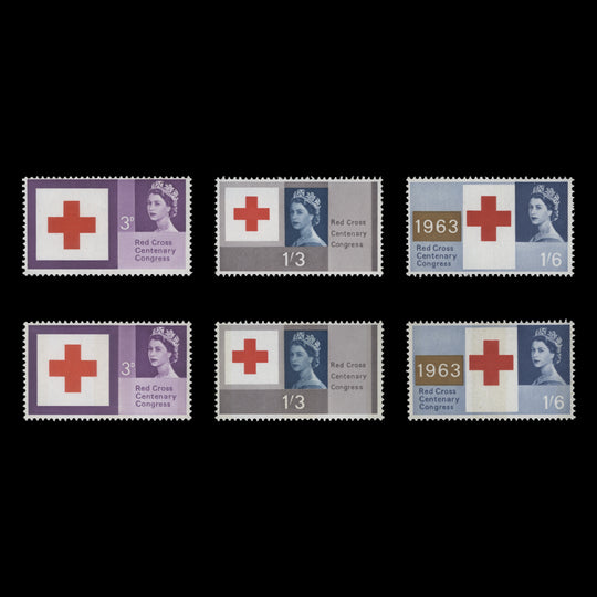 Great Britain 1963 (MNH) Red Cross Centenary ordinary and phosphor sets