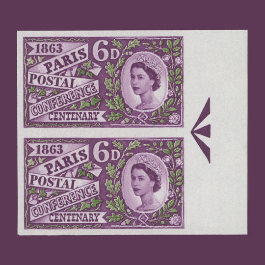 Great Britain 1963 (Variety) 6d Paris Postal Conference ordinary imprimatur arrow pair