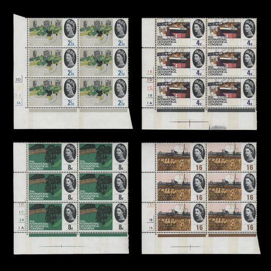 Great Britain 1964 (MLH) Geographical Congress phosphor cylinder no-dot blocks