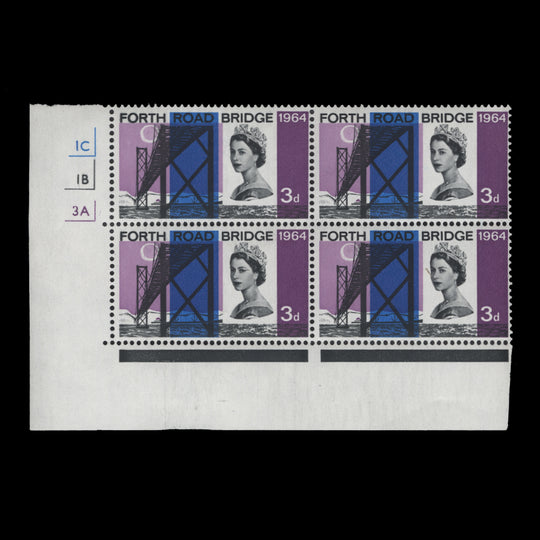 Great Britain 1964 (MNH) 3d Forth Road Bridge ordinary cylinder 1C–1B–3A block