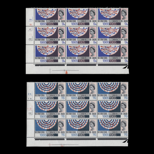 Great Britain 1965 (MLH) ITU Centenary ordinary cylinder blocks