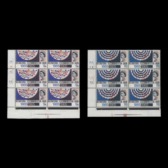 Great Britain 1965 (MLH) ITU Centenary phosphor cylinder blocks