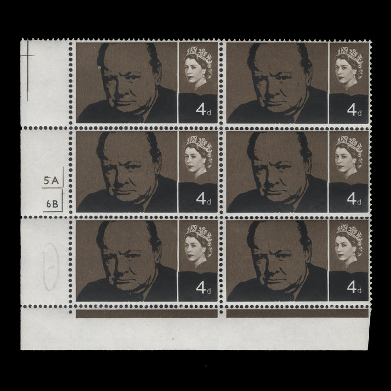 Great Britain 1965 (MNH) 4d Churchill Commemoration ordinary cylinder 5A–6B block, Timson