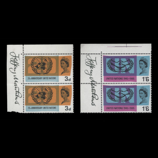 Great Britain 1965 United Nations Anniversary ordinary pairs signed by Jeffery Matthews