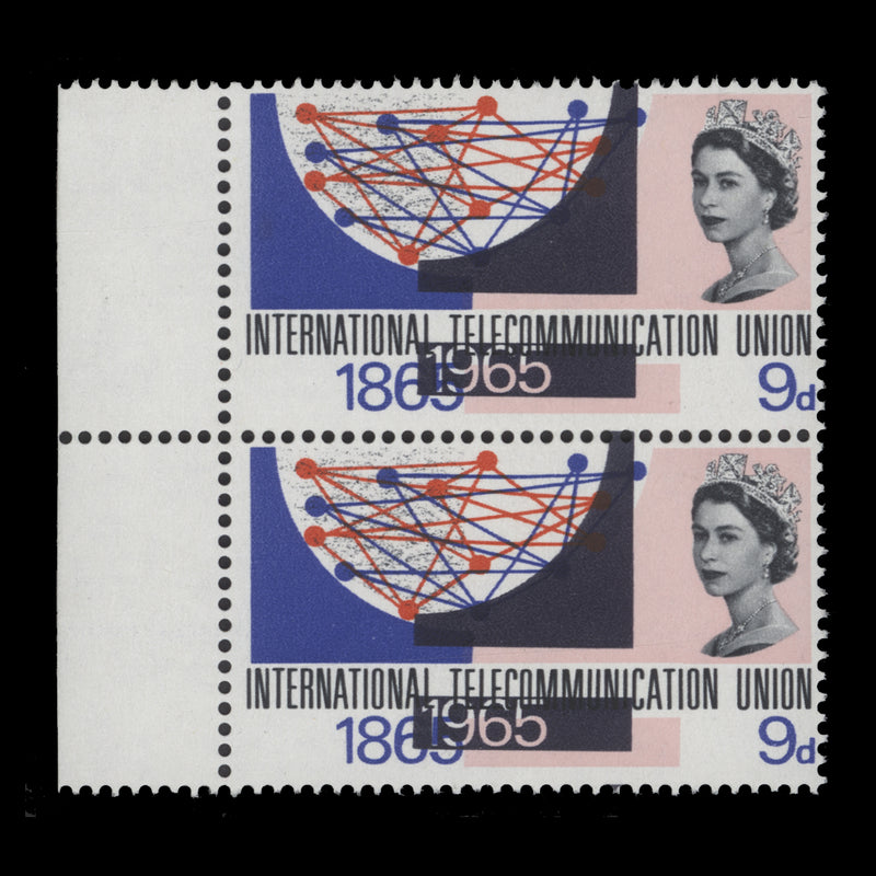 Great Britain 1965 (Variety) 9d ITU Centenary ordinary pair with deep slate-violet shift