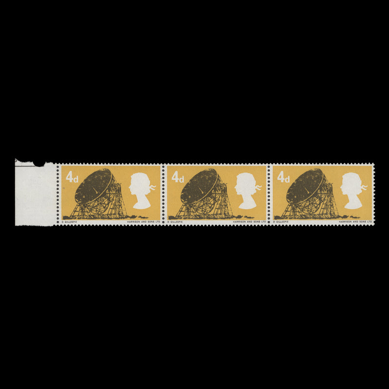 Great Britain 1966 (Variety) 4d British Technology strip with phosphor missing from one stamp
