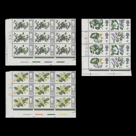 Great Britain 1967 (MLH) British Wild Flowers ordinary cylinder blocks