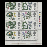 Great Britain 1967 (Variety) 4d British Wild Flowers phosphor traffic light block missing slate-purple