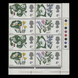 Great Britain 1967 (Variety) 4d British Wild Flowers phosphor traffic light block missing slate-purple