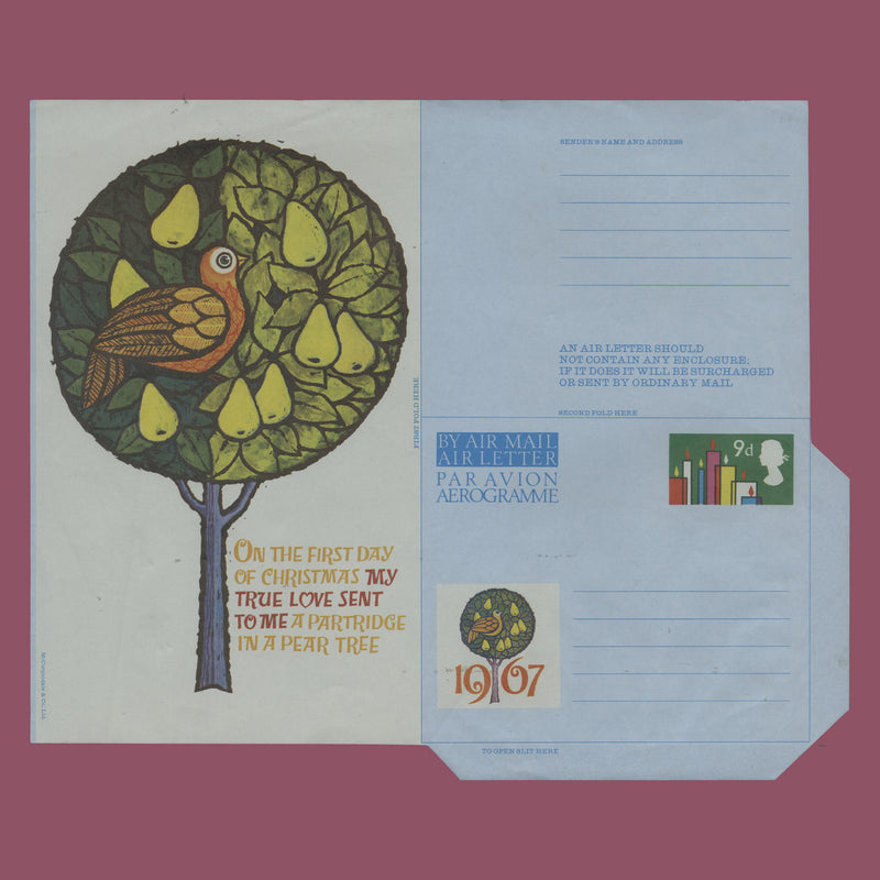 Great Britain 1967 (Variety) 9d Christmas air letter missing blue, green and yellow