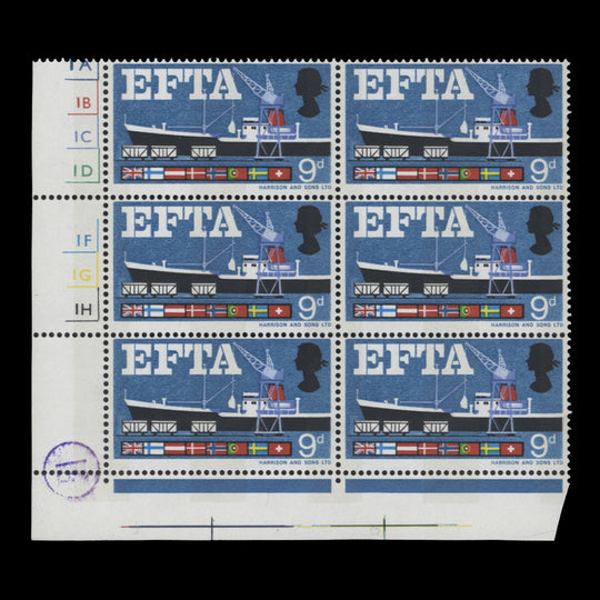 Great Britain 1967 (Variety) 9d EFTA phosphor cylinder block missing brown