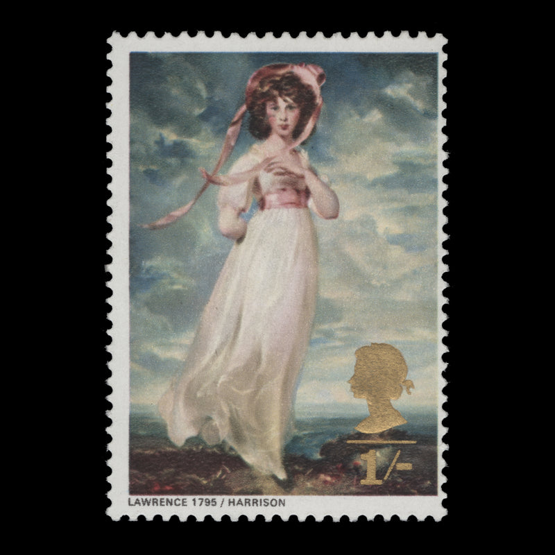 Great_Britain_1968_Variety_1s_British_Paintings_missing_gold_embossing_and_phosphor