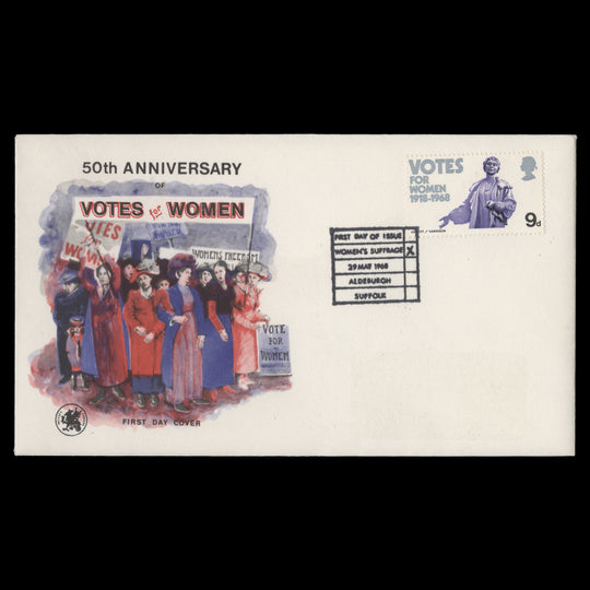 Great Britain 1968 Votes for Women/Anniversaries first day cover, ALDEBURGH