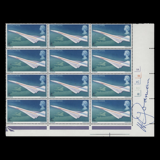 Great Britain 1969 (MNH) 4d First Flight of Concorde cylinder block signed by Michael Goaman