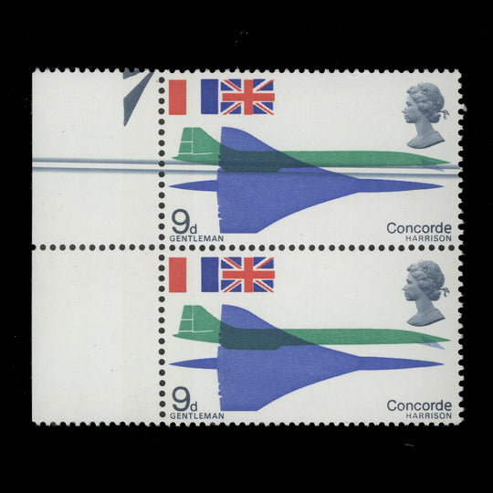 Great Britain 1969 (Variety) 9d First Flight of Concorde pair with blade flaw