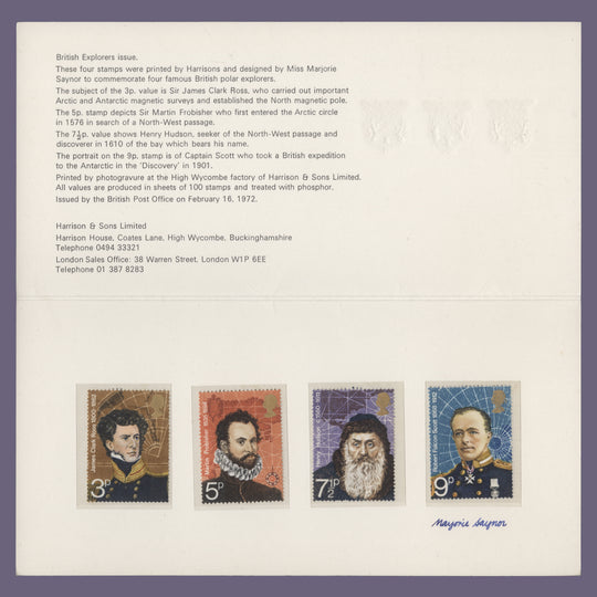 Great Britain 1972 British Polar Explorers presentation folder signed by Marjorie Saynor