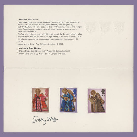 Great Britain 1972 Christmas presentation folder signed by Sally Stiff