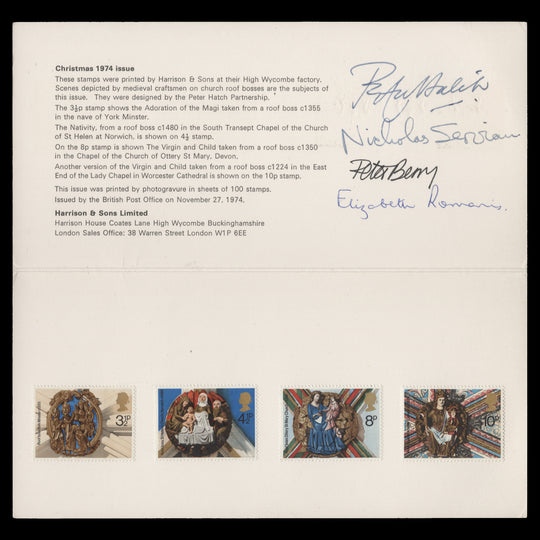 Great Britain 1974 Christmas presentation folder signed by designers