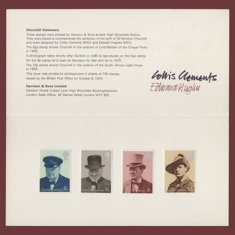 Great Britain 1974 Churchill Centenary presentation folder signed by designers