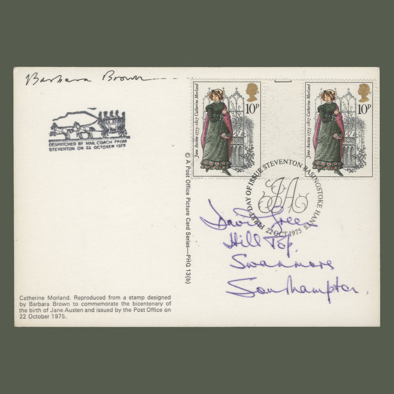 Great Britain 1975 Jane Austen Bicentenary first day cover PHQ card signed by designer