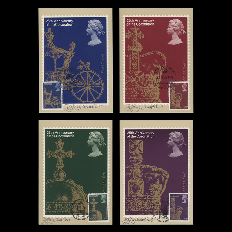 Great Britain 1978 Coronation Anniversary first day PHQ cards signed by designer