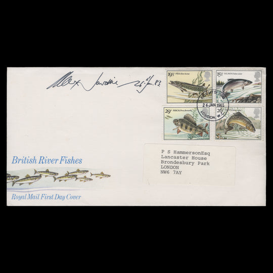 Great Britain 1983 River Fish first day cover signed by Alex Jardine