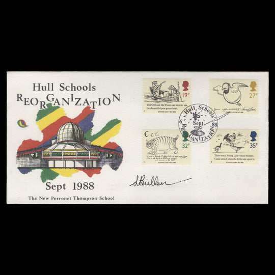 Great Britain 1988 Edward Lear Centenary first day cover signed by Sarah Bullen