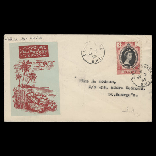 Grenada 1953 (FDC) 3c Coronation, GPO