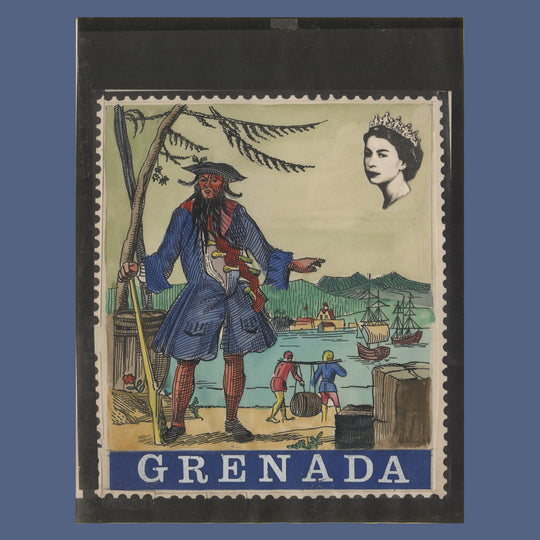 Grenada 1970 Blackbeard/Pirates original watercolour artwork by Kurt Plowitz