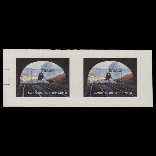 Grenada 1982 (Variety) $5 Famous Trains uncut pair of miniature sheets