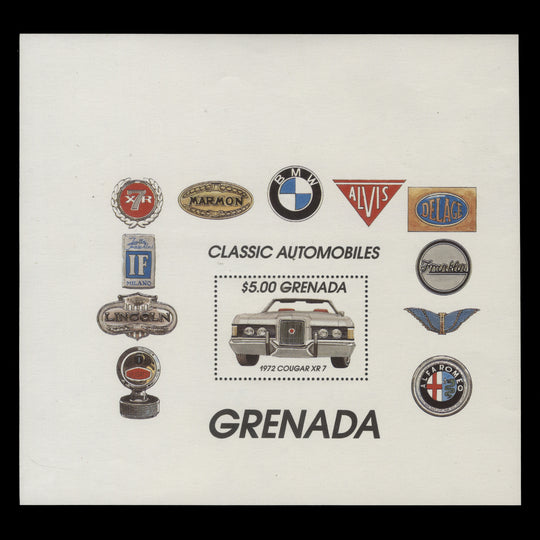 Grenada 1983 (Variety) $5 Classic Cars uncut miniature sheet