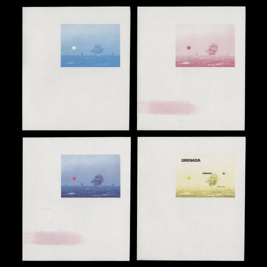 Grenada 1984 (Variety) $5 Spanish Galleon imperforate proof colour separations