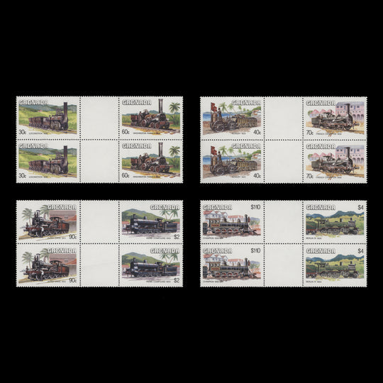 Grenada 1984 (Variety) Railway Locomotives gutter blocks