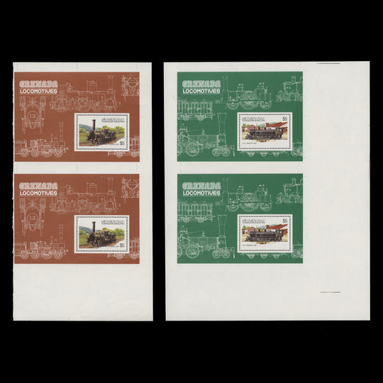 Grenada 1984 (Variety) Railway Locomotives uncut miniature sheet pairs