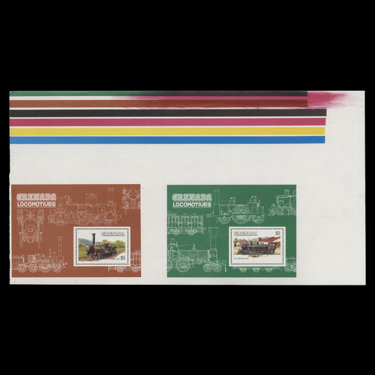 Grenada 1984 (Variety) Railway Locomotives uncut pair of miniature sheets