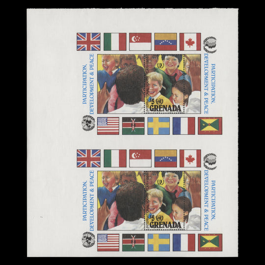 Grenada 1985 (Variety) $5 International Youth Year uncut pair of miniature sheets