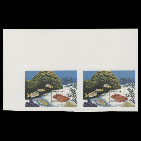 Grenada 1986 (Variety) $5 Angular Triton uncut pair of miniature sheets