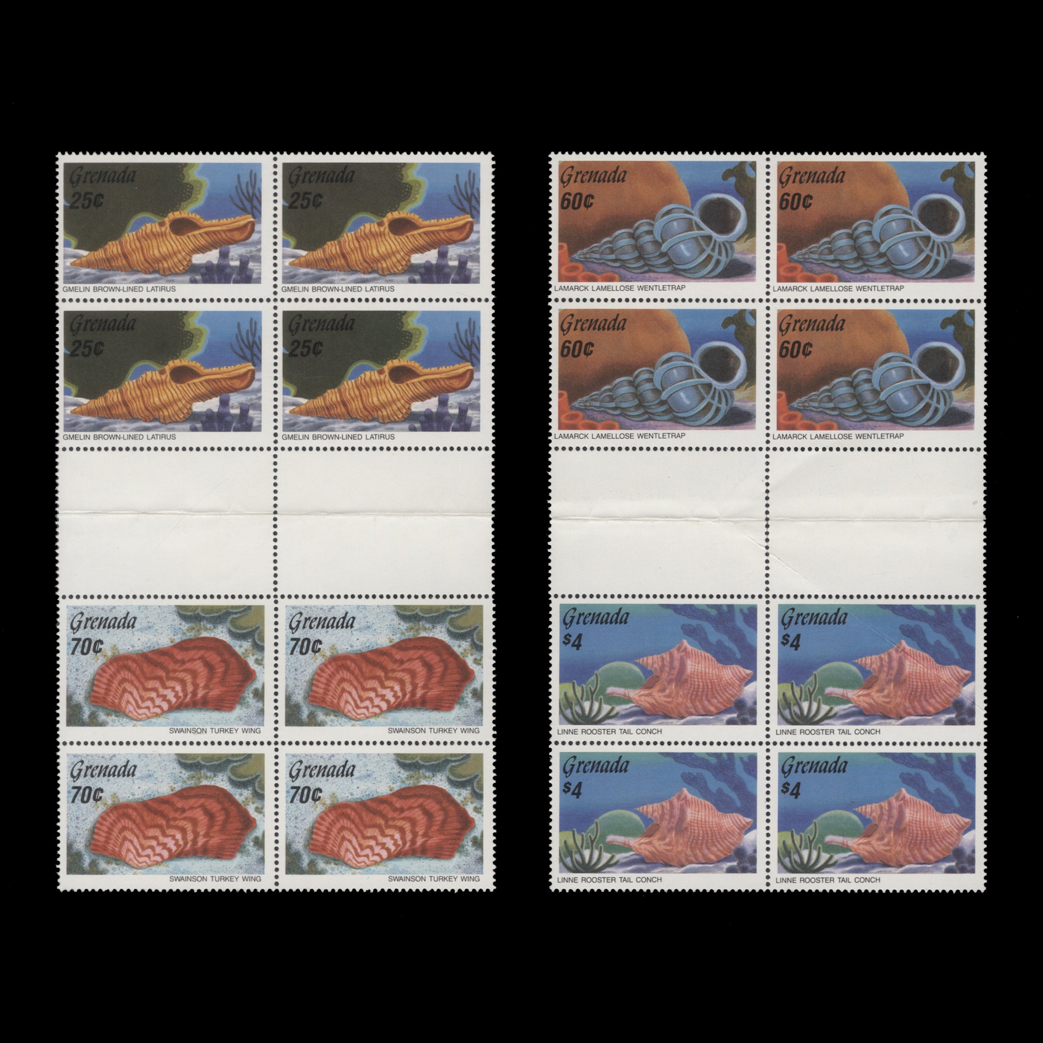 Grenada 1986 (Variety) Sea Shells horizontal gutter blocks – ZEBOOSE.COM