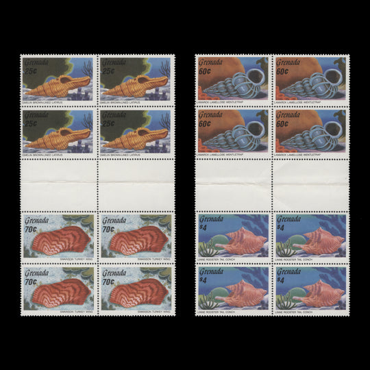 Grenada 1986 (Variety) Sea Shells horizontal gutter blocks
