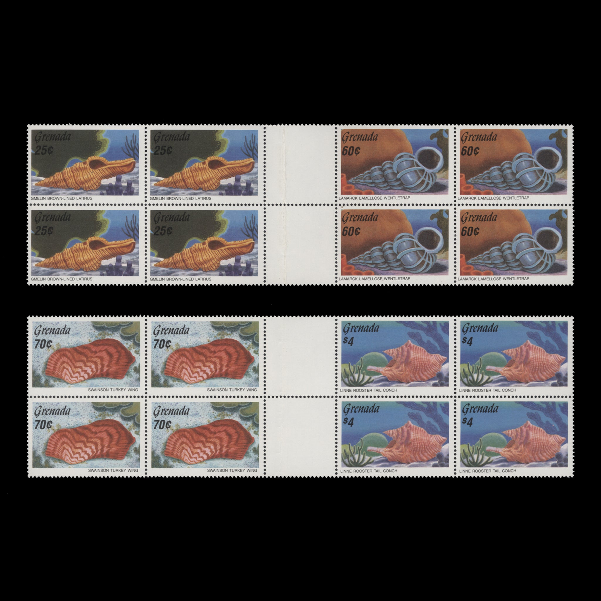 Grenada 1986 (Variety) Sea Shells vertical gutter blocks – ZEBOOSE.COM