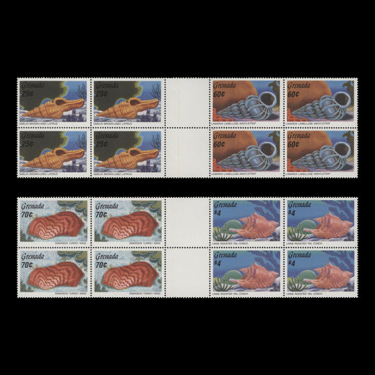 Grenada 1986 (Variety) Sea Shells vertical gutter blocks