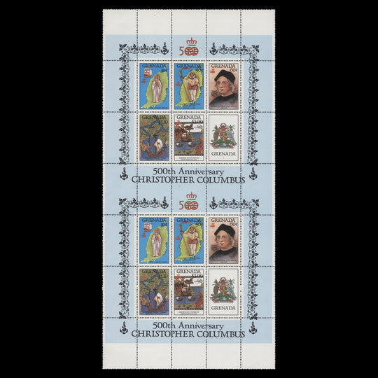 Grenada 1987 (Variety) Christopher Columbus Anniversary uncut sheetlet pairs