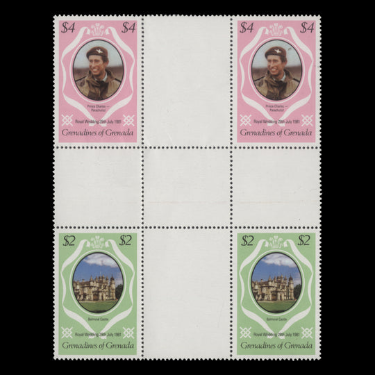 Grenadines of Grenada 1981 (MNH) Royal Wedding cross gutter block