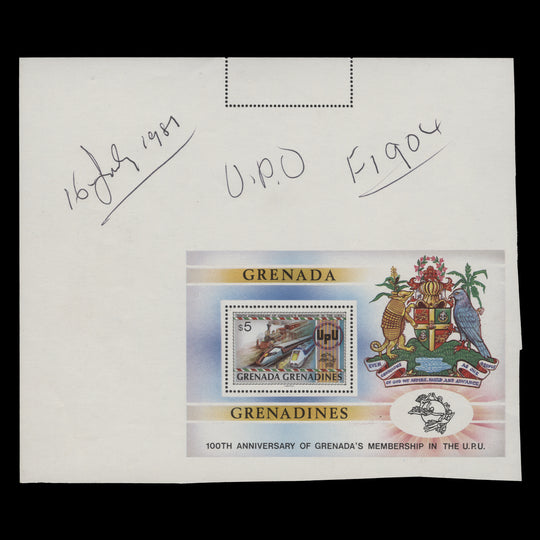 Grenadines of Grenada 1982 (Variety) $5 UPU Membership Anniversary uncut miniature sheet