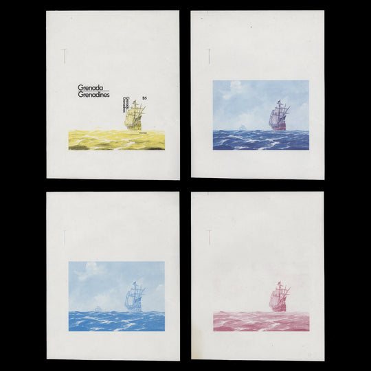 Grenadines of Grenada 1984 (Variety) $5 Privateer imperf proof miniature sheet colour separations