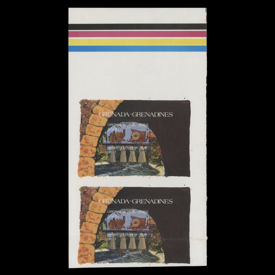 Grenadines of Grenada 1984 (Variety) $5 Sequin's Engine uncut miniature sheet pair