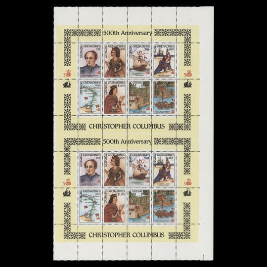 Grenadines of Grenada 1987 (Variety) Discovery of America uncut sheetlet pair