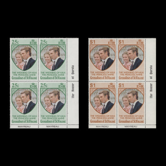 Grenadines of St Vincent 1973 (MNH) Royal Wedding imprint blocks on different paper types